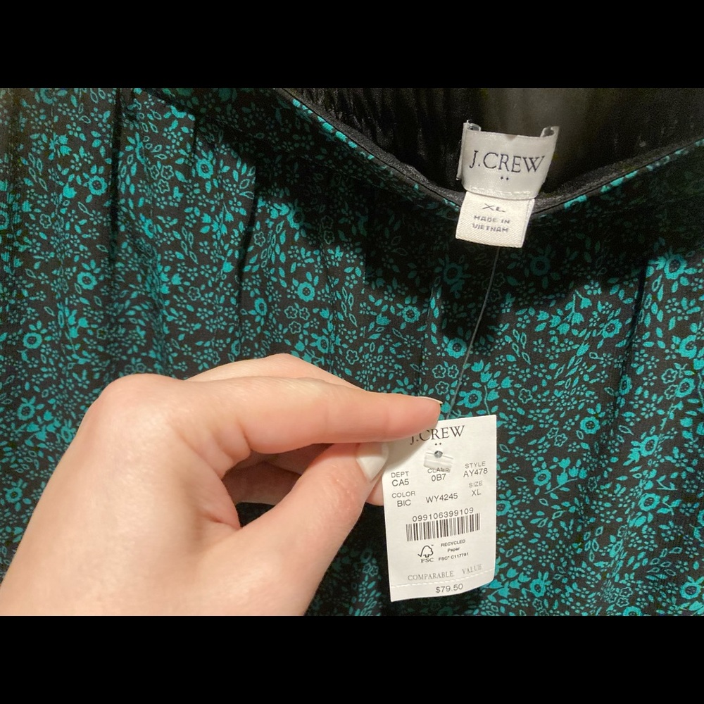 J Crew Factory Green & Black Tiered Print Skirt NWT